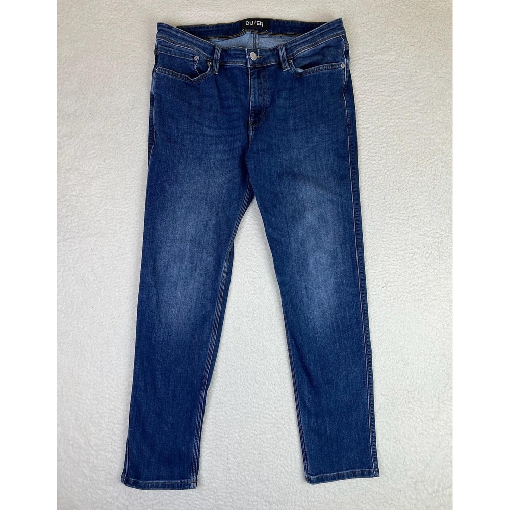 DU/ER Mens 34x32 Blue L2X Slim Fit Tapered Stretch Performance Jeans MFLS4505